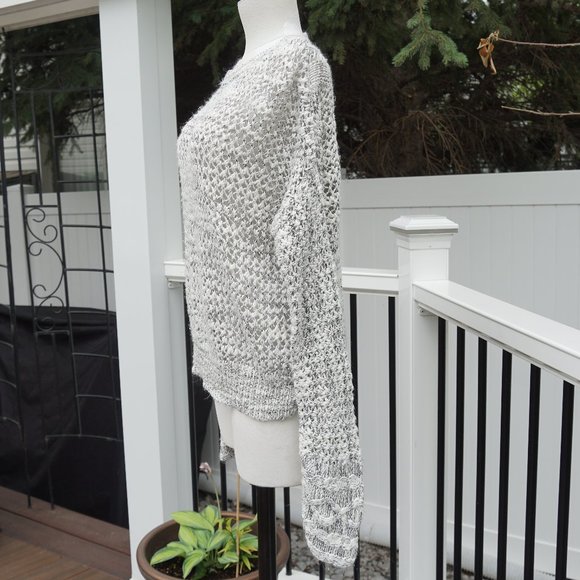 Loose Knit White with Black accent Sweater - Picture 3 of 5